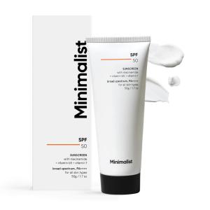 Minimalist Sunscreen SPF 50 Lightweight with Multi-Vitamins | No White Cast | Broad Spectrum PA ++++ | For Women & Men | 50g