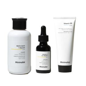 Minimalist Brightening Skincare Routine | Face Wash, Serum, Moisturizer | 16% Vitamin C Serum, 7% ALA & AHA Face Wash, 10% Vitamin B5 Moistuizer